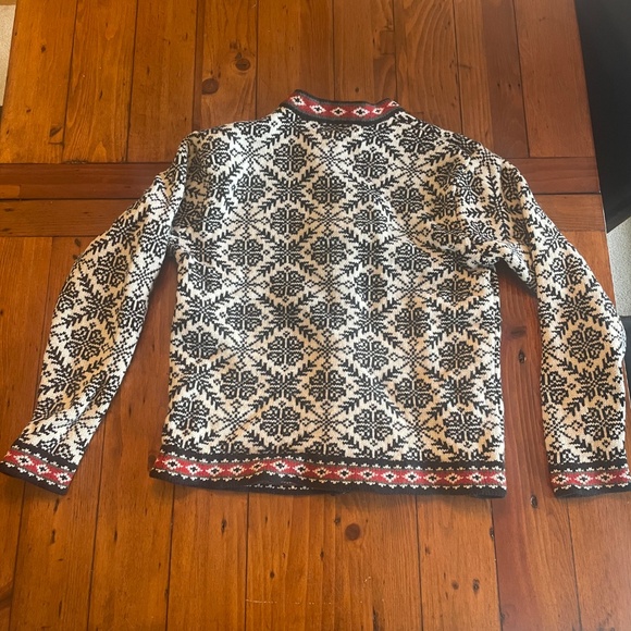 L.L. Bean Nordic Cardigan - Black, White, Red Accents - Picture 4 of 6